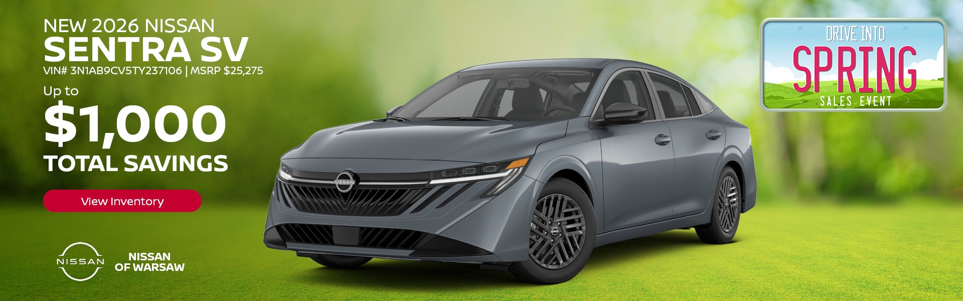 New 2026 Nissan Sentra SV in Warsaw, IN